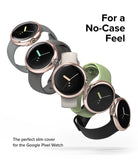 Google Pixel Watch Case | Slim - Five Google Pixel Watches with slim rose gold cases and various colored bands.