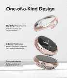Google Pixel Watch Case | Slim - Exploded view of a rose gold watch case highlighting material, thickness, and cutouts.