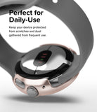 Google Pixel Watch Case | Slim - Rose gold protective case on a Google Pixel Watch with a grey band.
