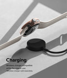Google Pixel Watch Case | Slim - Rose gold watch case on a Pixel Watch hovering above a black wireless charging puck.