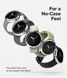 Google Pixel Watch Case | Slim - Five Google Pixel Watches with slim protective cases in various band colors arranged diagonally.