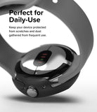Google Pixel Watch Case | Slim Edge - Black protective case on a Pixel Watch with text about daily use protection.