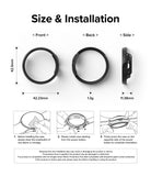 Google Pixel Watch Case | Slim Edge - Dimensions, weight, and three-step installation guide for a black watch case.