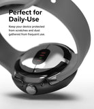 Google Pixel Watch Case | Slim Edge - Close-up of a black protective case on a Google Pixel Watch with text overlay.
