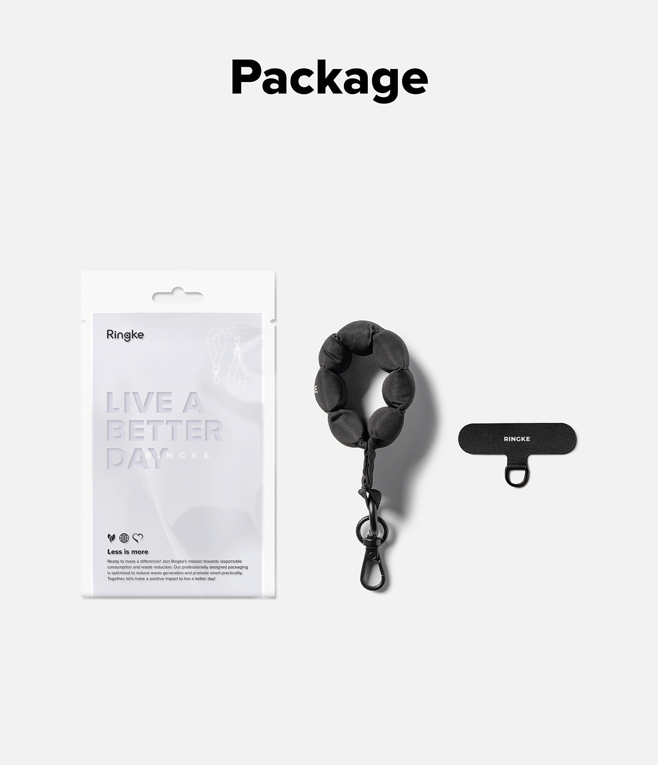 Holder Link Puffer | Finger - Ringke puffer finger strap, metal clip, and phone anchor tab in retail packaging.