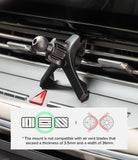 Qi2 Peltier Magnetic Car Charger Mount - Black car vent mount installed on horizontal slats with a compatibility diagram.