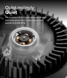 Qi2 Peltier Magnetic Car Charger Mount - Close-up of a spinning brushless BLDC motor with copper coils inside a cooling fan.