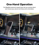 Qi2 Peltier Magnetic Car Charger Mount - Smartphone attached to car vent mount in both vertical and horizontal orientations.