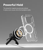 Qi2 Peltier Magnetic Car Charger Mount - Magnetic car mount with gold charging coil aligning to a clear phone case.