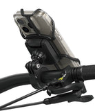 Quick & Go | Grip Bike Mount - Smartphone secured in a black silicone cradle mounted to bicycle handlebars.