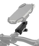Quick & Go | Bike Mount Vibration Damper Add-on - Smartphone mounted on a bike handlebar with a black vibration damper.