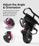Quick & Go | Grip Bike Mount - Black bike phone mount showing 360-degree rotation and 160-degree vertical pivot points.