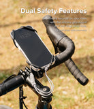 Quick & Go | Grip Bike Mount - Smartphone secured to bicycle handlebars with a silicone grip mount and safety strap.