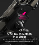 Quick & Go | Grip Bike Mount - Close-up of a finger pressing a pink button on a bike phone mount to detach the device.