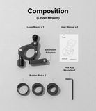Quick & Go | Lever Mount Add-on - Components include a lever mount, user manual, three rubber pads, and a hex key wrench.