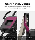 Quick & Go | Grip Bike Mount - Close-up of a bike mount showing a non-slip cushion pad and a split-level grip holding a phone.