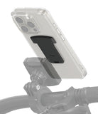 Quick & Go | Universal Adapter Mount Add-on - Black Ringke adapter mounted on a clear phone case attached to a bike mount.