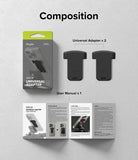 Quick & Go | Universal Adapter Mount Add-on - Packaging, two black T-shaped universal adapters, and a user manual.