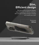 Quick & Go | Universal Adapter Mount Add-on - Smartphone with slim 1.97mm adapter hovering over a wireless charger.