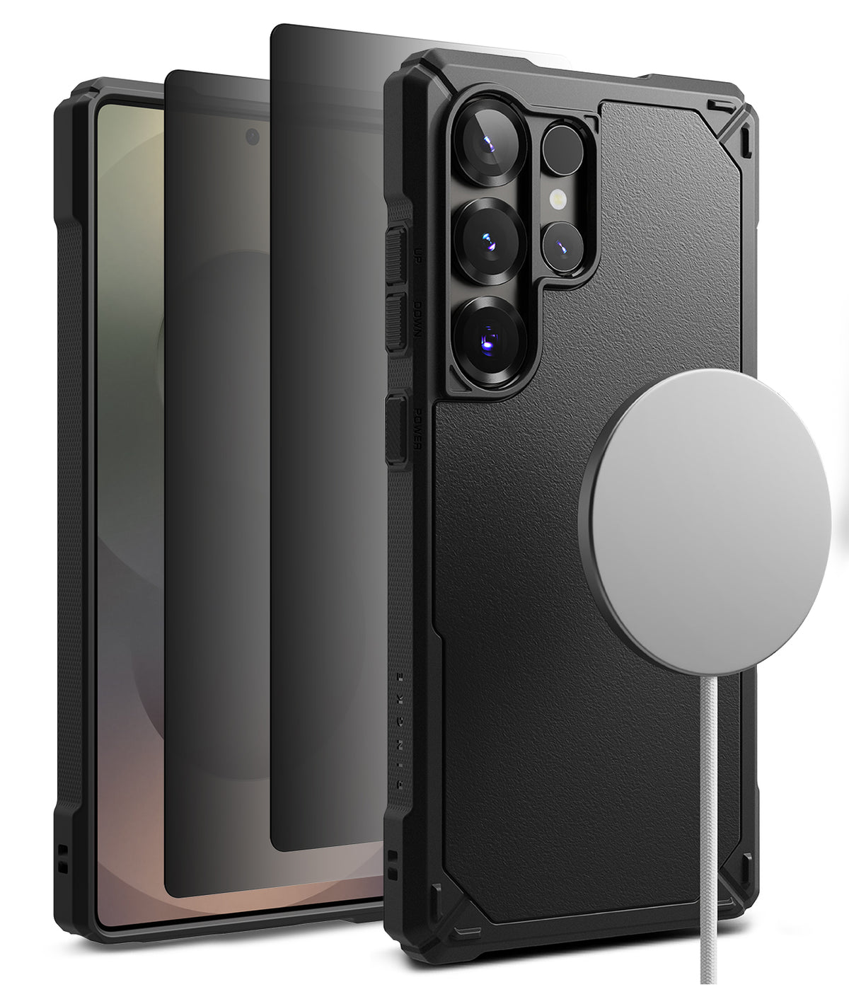 [Bundle] Galaxy S25 Ultra | Rugged Gear Magnetic - Galaxy S25 Ultra | Rugged Gear Magnetic - Black rugged phone case with magnetic charger attached to the back.