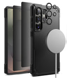 [Bundle] Galaxy S25 Ultra | Rugged Gear Magnetic - Bundle: Galaxy S25 Ultra | Rugged Gear Magnetic - Black phone case, screen protector, and magnetic charger components.
