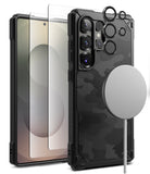 [Bundle] Galaxy S25 Ultra | Rugged Gear Magnetic - Black camo phone case, screen protector, lens rings, and magnetic charger.