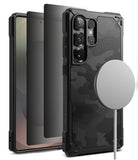 [Bundle] Galaxy S25 Ultra | Rugged Gear Magnetic - Galaxy S25 Ultra | Rugged Gear Magnetic - Black camo phone case with magnetic charger attached to the back.