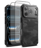 [Bundle] iPhone 17 Pro Max | Rugged Gear Magnetic - iPhone 17 Pro Max | Rugged Gear Magnetic - Black rugged phone case with camo texture and two glass screen protectors.