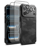 [Bundle] iPhone 17 Pro | Rugged Gear Magnetic - iPhone 17 Pro | Rugged Gear Magnetic - Black rugged phone case with camo back, screen protector, and lens covers.
