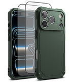 [Bundle] iPhone 17 Pro Max | Rugged Gear Magnetic - iPhone 17 Pro Max | Rugged Gear Magnetic - Olive green rugged phone case with screen protector on a smartphone.
