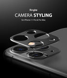 iPhone 11 Pro / Pro Max | Camera Styling - A black camera lens protector hovering above an iPhone 11 Pro camera module.