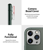 iPhone 11 Pro / Pro Max | Camera Styling - Side and top views of a silver camera bezel cover installed on an iPhone.