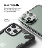 iPhone 11 Pro / Pro Max | Camera Styling - Silver camera lens protector being applied to an iPhone 11 Pro in a Ringke case.