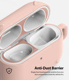 Ringke Airpods Pro Dust Guard Sticker - A pink AirPods Pro case with a metallic dust guard sticker applied to the rim.