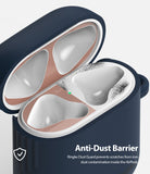 Ringke Airpods 2 / 1 Dust Guard Sticker - Rose gold metallic stickers applied to the interior of an open AirPods case.