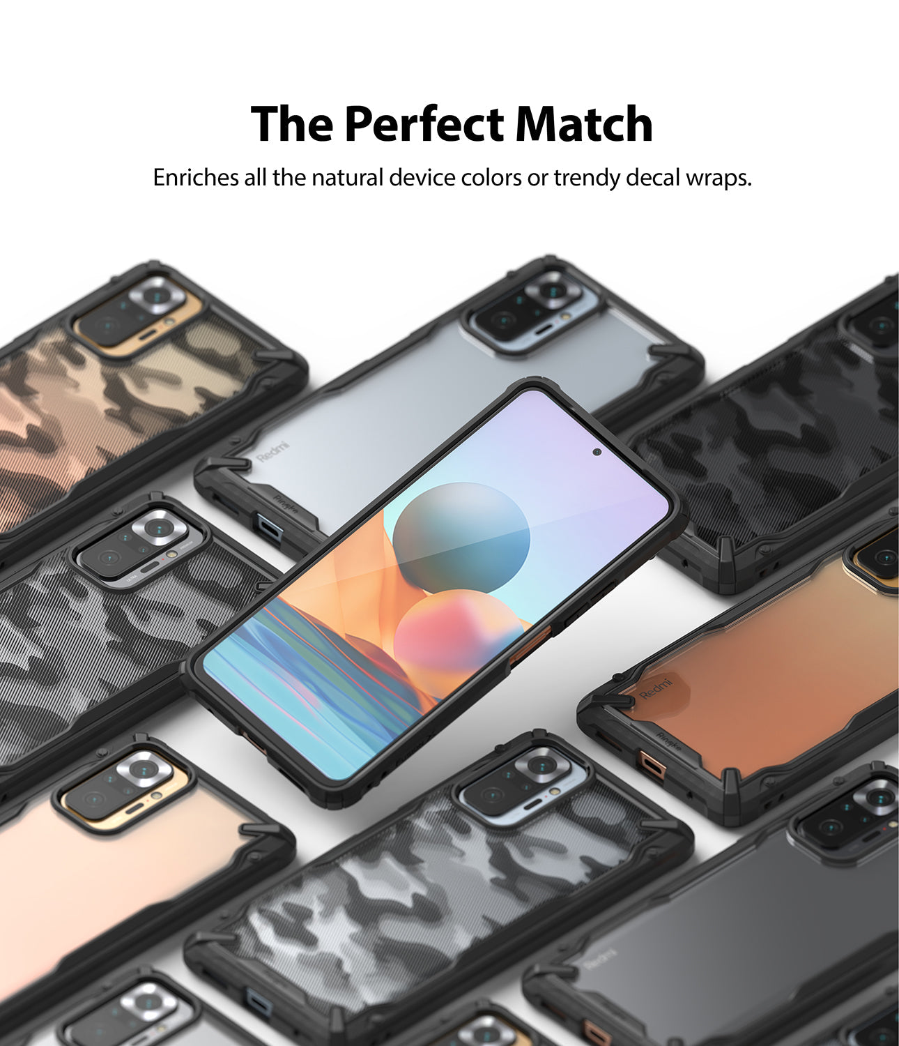 Redmi Note 10 Pro / 10 Pro Max Case | Fusion-X - Multiple Redmi Note 10 phones in various camo and clear Fusion-X cases.