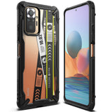 Redmi Note 10 Pro / 10 Pro Max Case | Fusion-X Design - Rugged black phone case with clear back and graphic design.