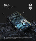 Redmi Note 10 / 10s Case | Fusion-X - Camouflage phone case on dark, rocky ground with military-grade drop protection text.