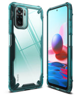 Redmi Note 10 / 10s Case | Fusion-X - Teal transparent protective phone case shown from front and back angles.