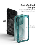 Redmi Note 10 / 10s Case | Fusion-X - Camo Black and Turquoise Green protective phone cases shown with text highlights.