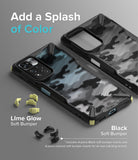 Redmi Note 11 Pro Plus Case | Fusion-X Plus - Camouflage phone case with interchangeable lime and black bumper inserts.
