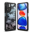 Redmi Note 11 Pro Plus Case | Fusion-X Plus - Black rugged phone case with camo back panel shown from front and back.
