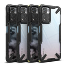 Redmi Note 11 Pro Plus Case | Fusion-X Plus - Four rugged black phone cases with clear backs arranged in a row.