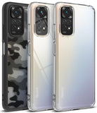 Xiaomi Redmi Note 11 / 11S Case | Fusion - Three Redmi Note 11/11S phones in black camo, clear, and glitter cases.