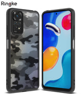 Xiaomi Redmi Note 11 / 11S Case | Fusion - Black camouflage phone case shown from back and front on a smartphone.