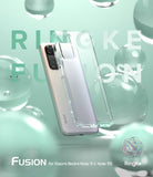 Xiaomi Redmi Note 11 / 11S Case | Fusion - A clear phone case hovering over a shimmering silver Redmi smartphone.