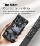 Xiaomi Redmi Note 13 Pro / Poco X6 Case | Fusion-X - Hand holding a camo-patterned phone case with textured side grips.
