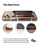 Card Holder | Slot [3 Cards] - Black card holder on a phone with magnified circular insets showing stair-step card security.