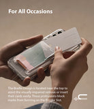 Card Holder | Slot [3 Cards] - Hands inserting a card into a clear phone case slot featuring tactile Braille dots for accessibility.