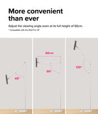 Ringke Stand Floor Holder - Three views of a white tablet floor stand showing adjustable angles at 45, 90, and 135 degrees.